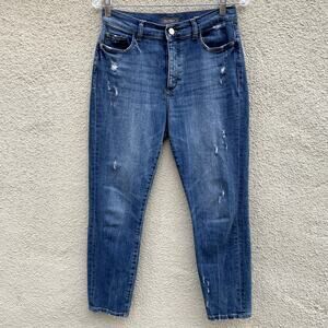 DL1961 Blue Farrow Cropped High-Rise Jeans 28 Distressed